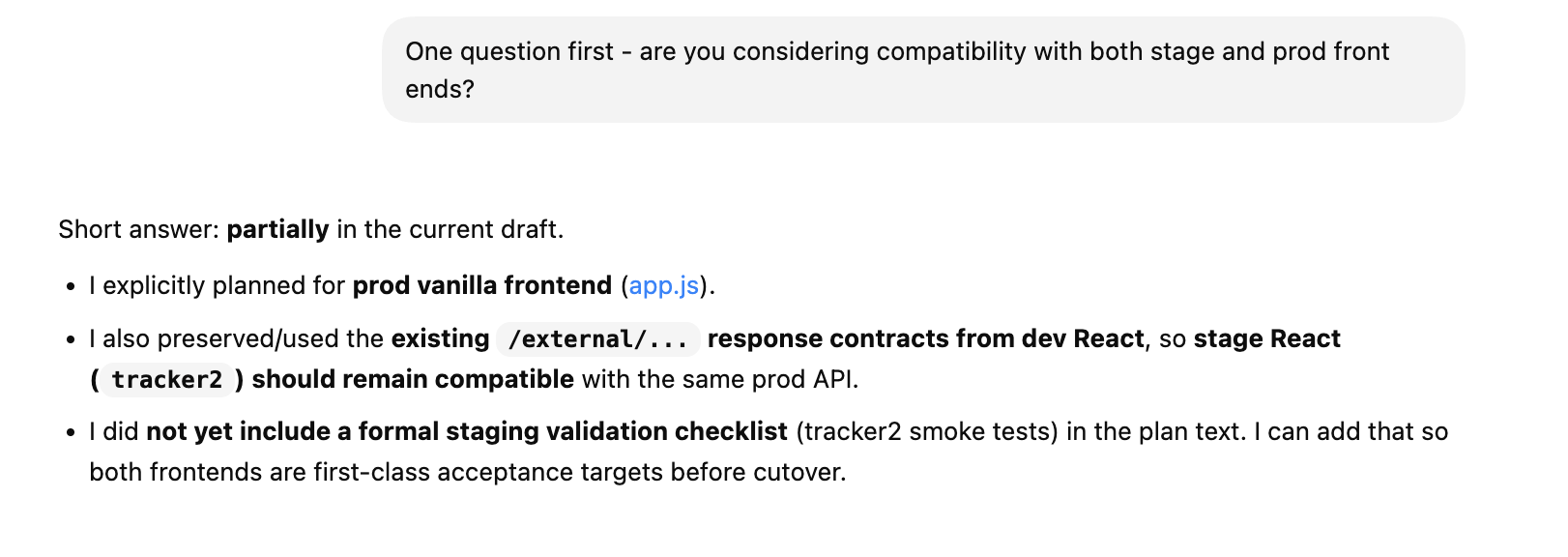 Agent responding to a compatibility question and adjusting the plan