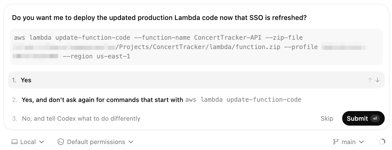 Agent asking for explicit permission before deploying to production