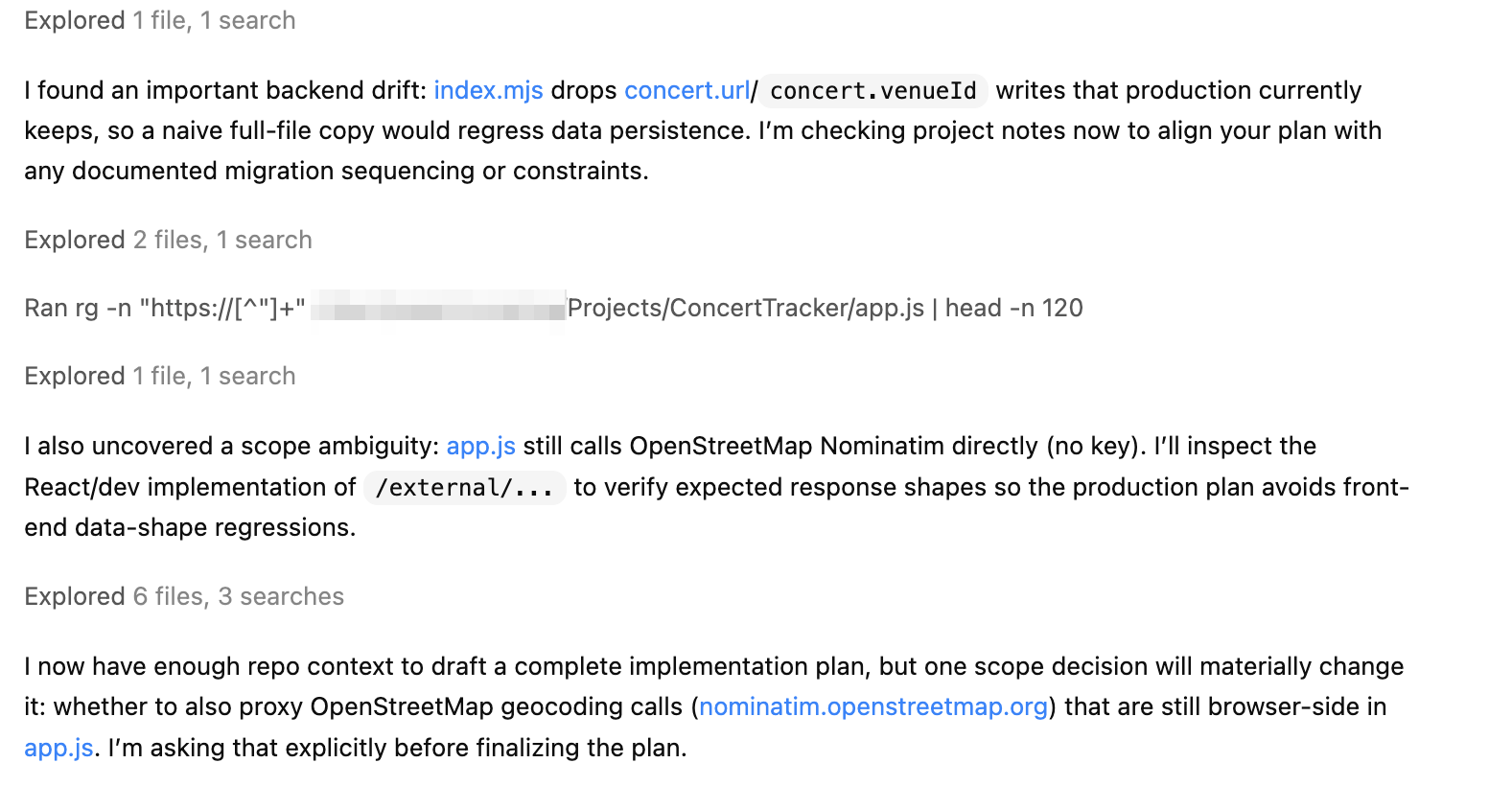 Agent catching a production data regression before writing any code
